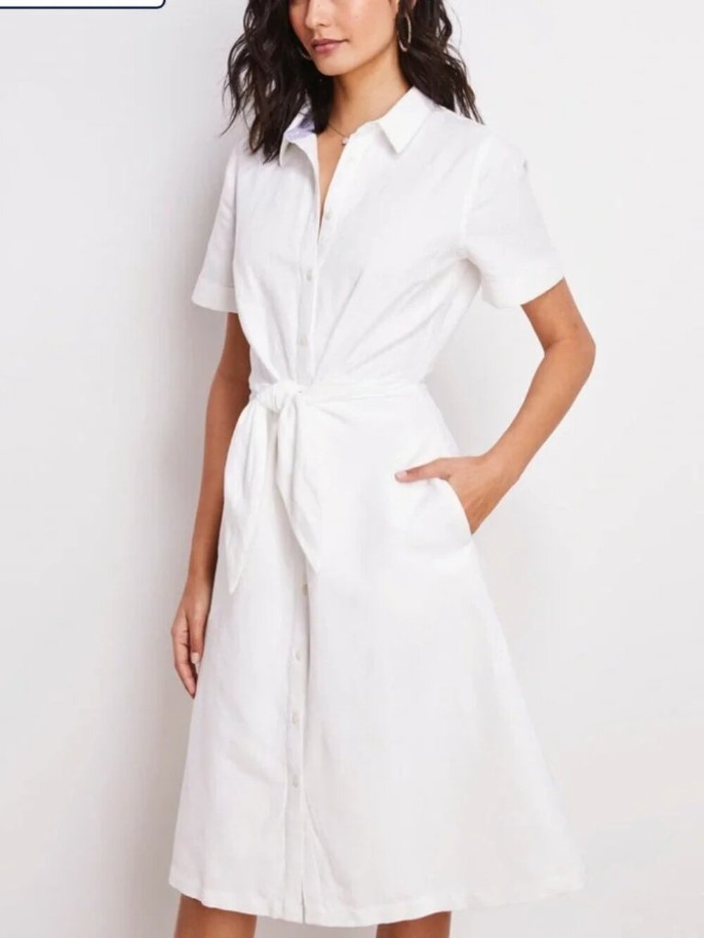 Vineyard Vines Women's White Westerly Tie-Front Linen Shirt Dress Size 2